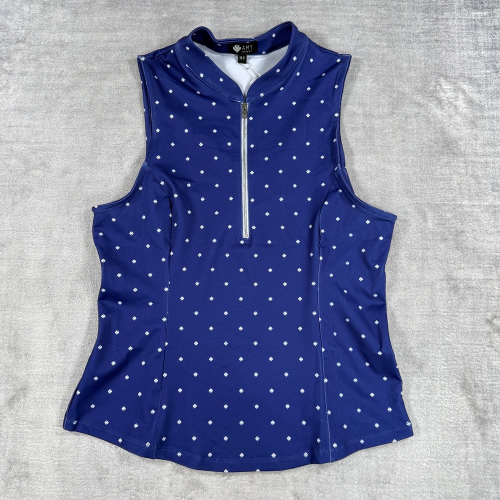 Amy Sport Top Womens Medium Petite  Frontline Sleeveless Navy Flame Golf Shirt